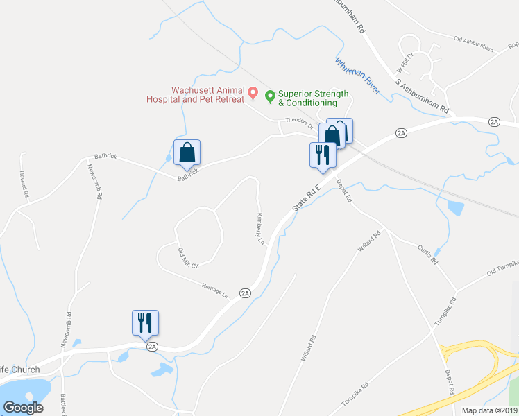 map of restaurants, bars, coffee shops, grocery stores, and more near Kimberly Lane in Westminster