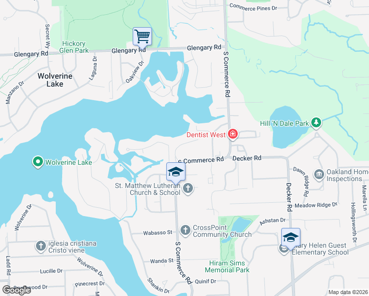 map of restaurants, bars, coffee shops, grocery stores, and more near 2285 Briar Ridge in Commerce Charter Township