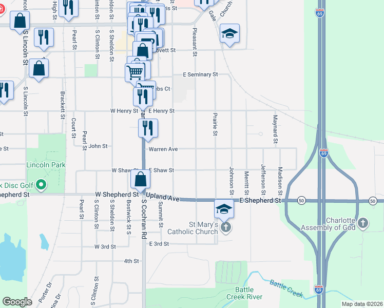 map of restaurants, bars, coffee shops, grocery stores, and more near 309 Warren Avenue in Charlotte