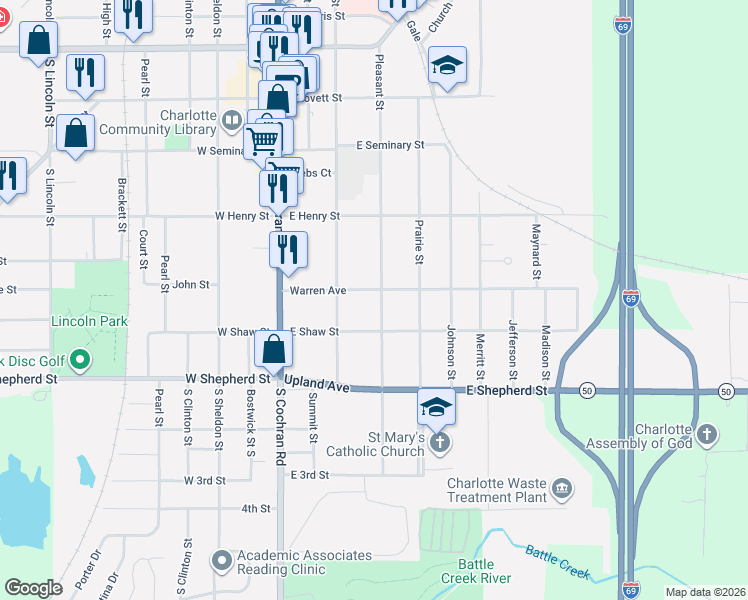 map of restaurants, bars, coffee shops, grocery stores, and more near 309 Warren Avenue in Charlotte