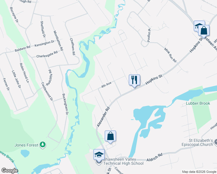 map of restaurants, bars, coffee shops, grocery stores, and more near 25 4th Avenue in Billerica