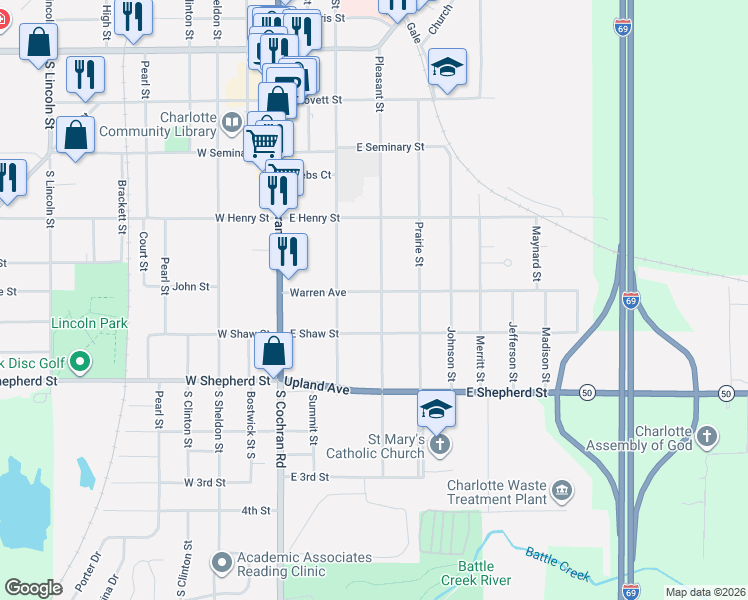 map of restaurants, bars, coffee shops, grocery stores, and more near 309 Warren Avenue in Charlotte