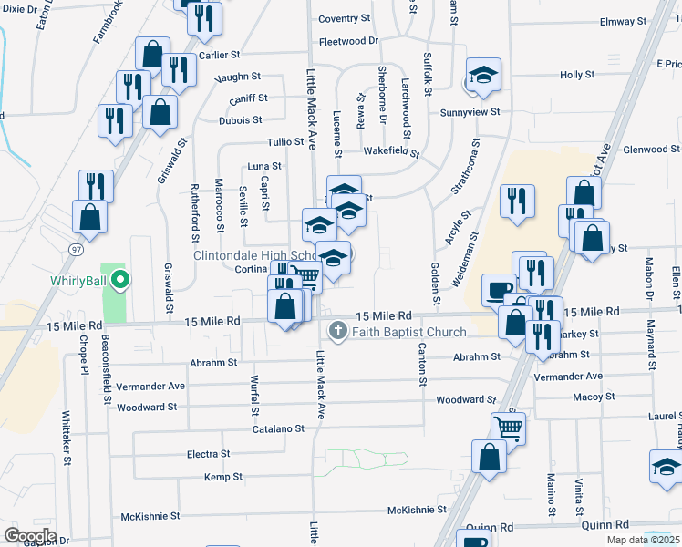 map of restaurants, bars, coffee shops, grocery stores, and more near 35200 Little Mack Avenue in Clinton Township