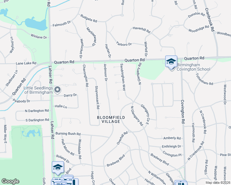 map of restaurants, bars, coffee shops, grocery stores, and more near 1318 Ardmoor Drive in Bloomfield Hills