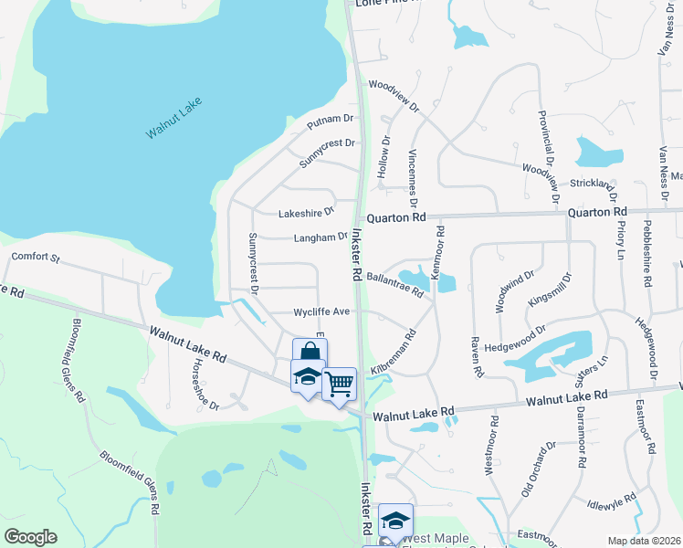 map of restaurants, bars, coffee shops, grocery stores, and more near 2088 Eastman Boulevard in West Bloomfield Township