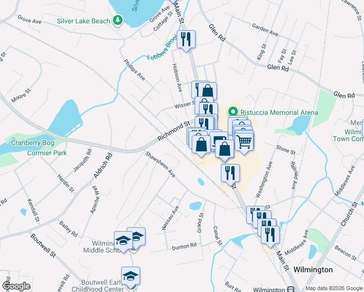 map of restaurants, bars, coffee shops, grocery stores, and more near 11 Brand Avenue in Wilmington