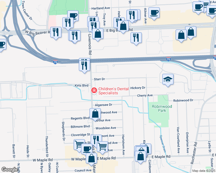 map of restaurants, bars, coffee shops, grocery stores, and more near 87 Hickory Drive in Troy