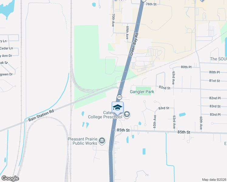 map of restaurants, bars, coffee shops, grocery stores, and more near 8114 Green Bay Road in Kenosha