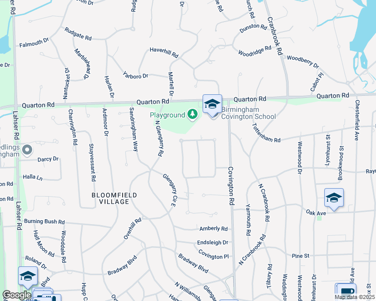 map of restaurants, bars, coffee shops, grocery stores, and more near 1300 W Indian Mound Rd in Bloomfield Hills