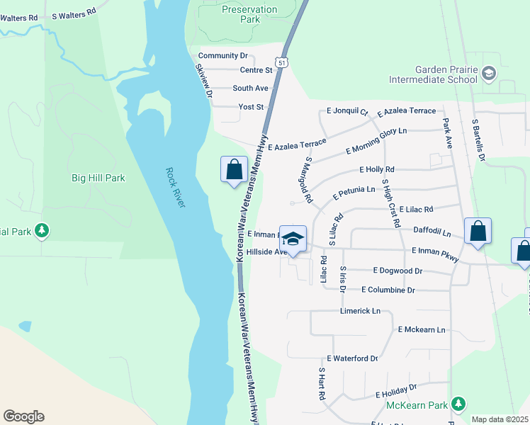 map of restaurants, bars, coffee shops, grocery stores, and more near 3055 South Riverside Drive in Beloit
