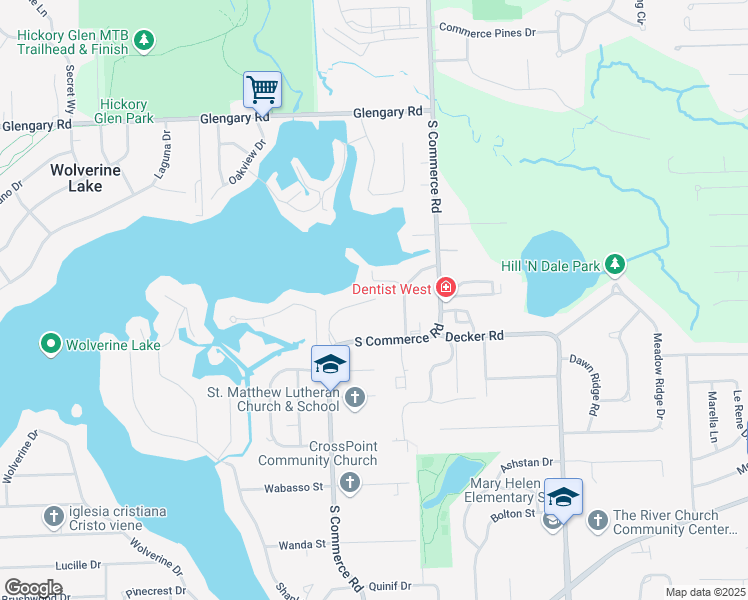 map of restaurants, bars, coffee shops, grocery stores, and more near 2350 Briar Ridge in Commerce Charter Township