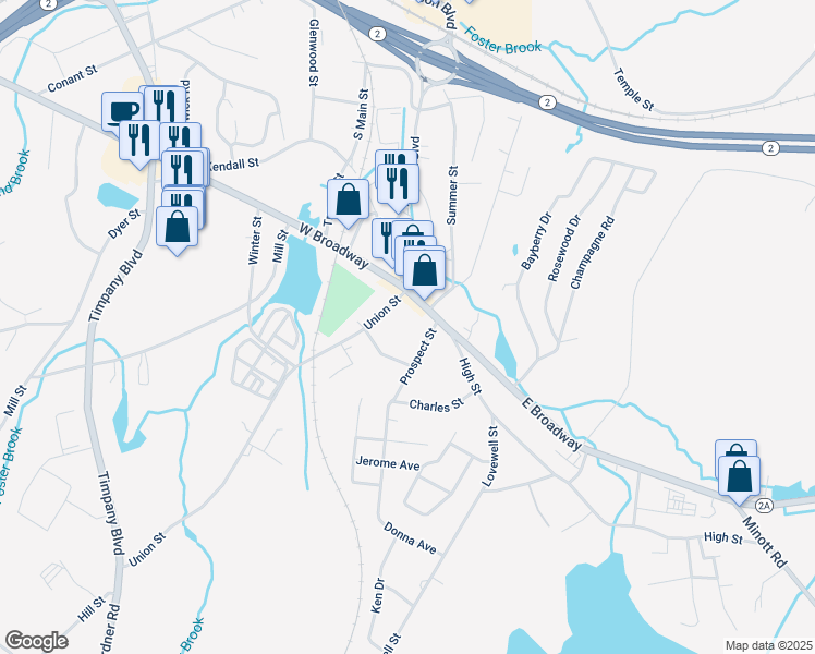 map of restaurants, bars, coffee shops, grocery stores, and more near 39 Massachusetts 2A in Gardner