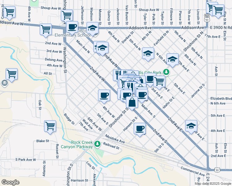 map of restaurants, bars, coffee shops, grocery stores, and more near in Twin Falls