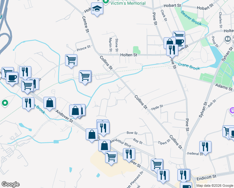 map of restaurants, bars, coffee shops, grocery stores, and more near 150 Village Post Road in Danvers