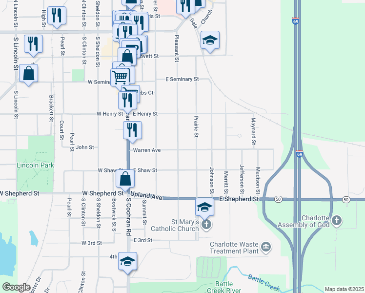 map of restaurants, bars, coffee shops, grocery stores, and more near 405 Warren Avenue in Charlotte