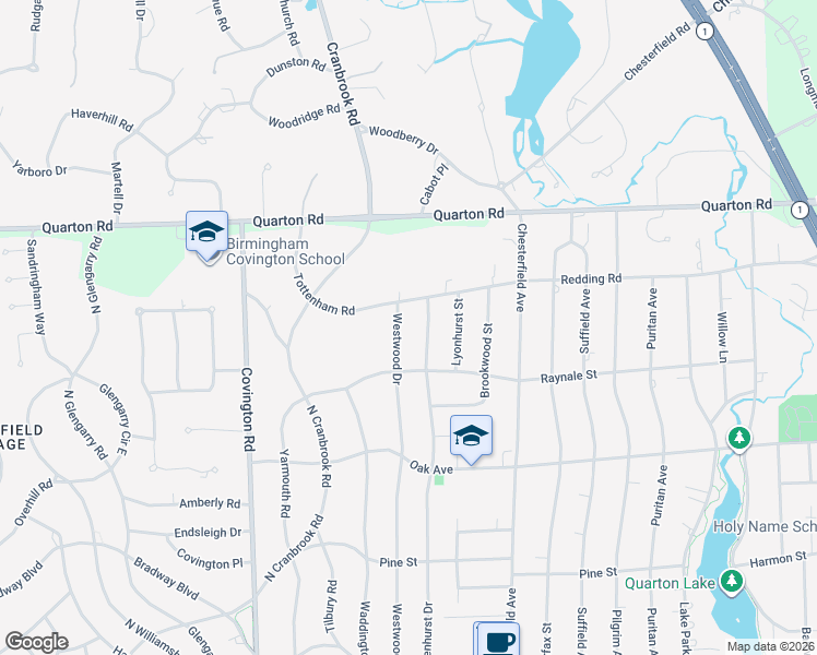 map of restaurants, bars, coffee shops, grocery stores, and more near 1298 Westwood Drive in Birmingham