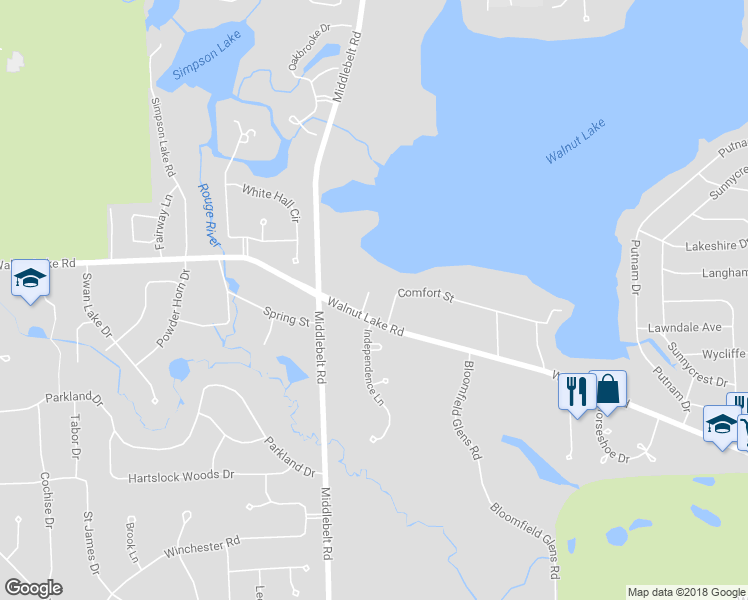 map of restaurants, bars, coffee shops, grocery stores, and more near 2880 Walnut Lake Road in West Bloomfield Township