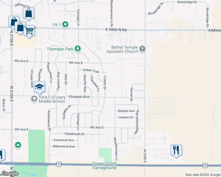 map of restaurants, bars, coffee shops, grocery stores, and more near 2783 Cochise Circle in Twin Falls