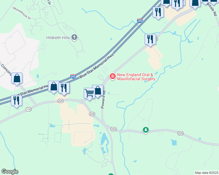 map of restaurants, bars, coffee shops, grocery stores, and more near 270 Massachusetts 110 in Westford