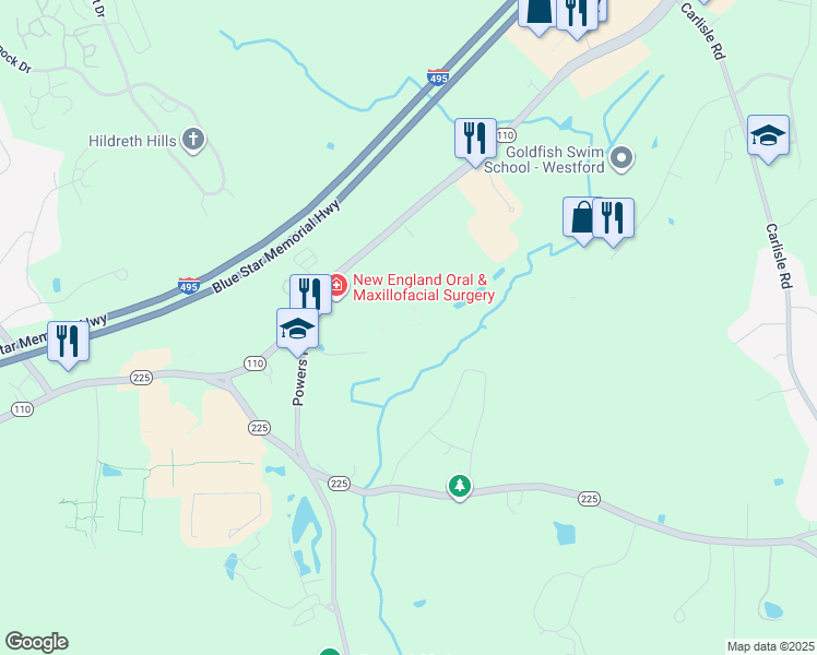 map of restaurants, bars, coffee shops, grocery stores, and more near 3 Park Drive in Westford