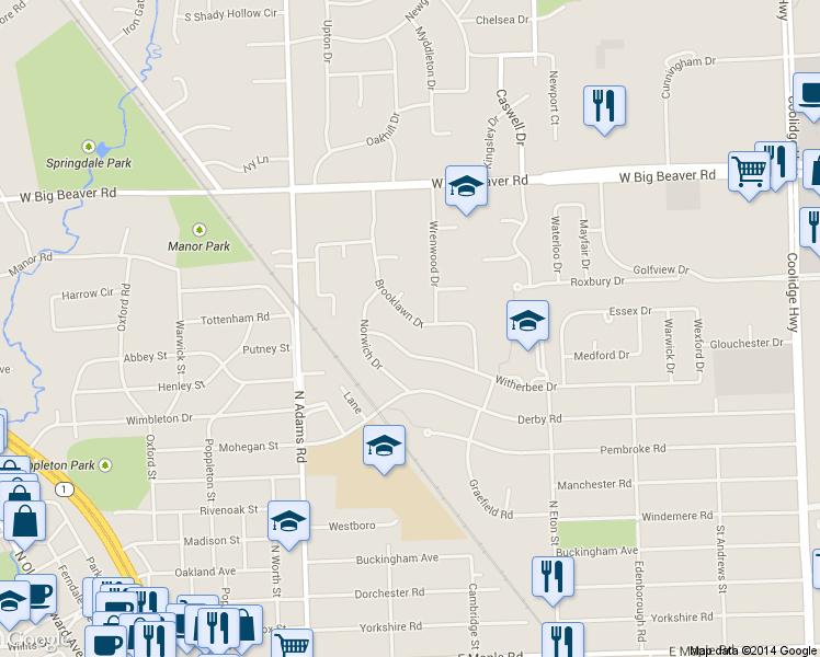 map of restaurants, bars, coffee shops, grocery stores, and more near 1023 Brooklawn Drive in Troy
