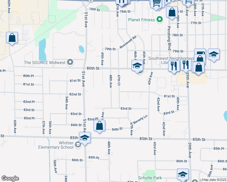 map of restaurants, bars, coffee shops, grocery stores, and more near 8103 48th Avenue in Kenosha