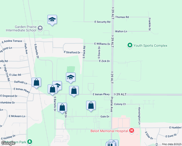 map of restaurants, bars, coffee shops, grocery stores, and more near 1610 Kyle Lane in Beloit