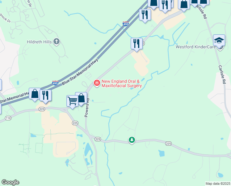 map of restaurants, bars, coffee shops, grocery stores, and more near 3 Park Drive in Westford