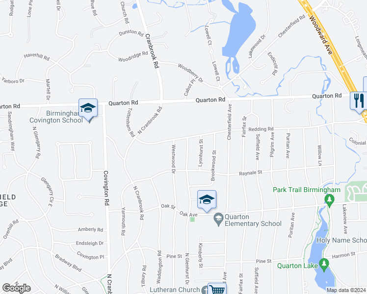 map of restaurants, bars, coffee shops, grocery stores, and more near 1298 Westwood Drive in Birmingham