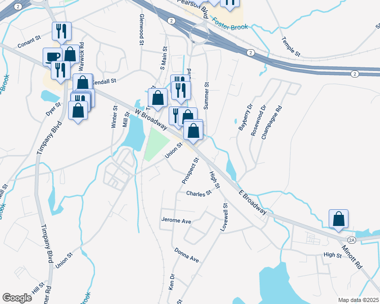 map of restaurants, bars, coffee shops, grocery stores, and more near 39 Massachusetts 2A in Gardner