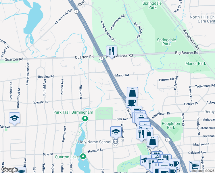 map of restaurants, bars, coffee shops, grocery stores, and more near 719 Colonial Court in Birmingham