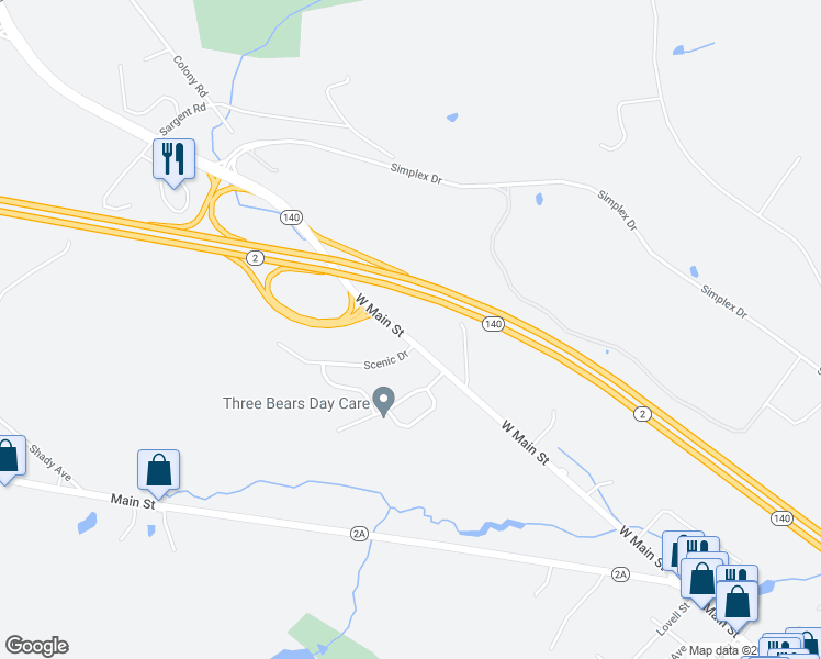 map of restaurants, bars, coffee shops, grocery stores, and more near 99 West Main Street in Westminster