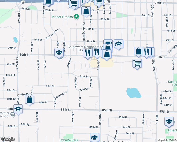 map of restaurants, bars, coffee shops, grocery stores, and more near 4000 81st Street in Kenosha