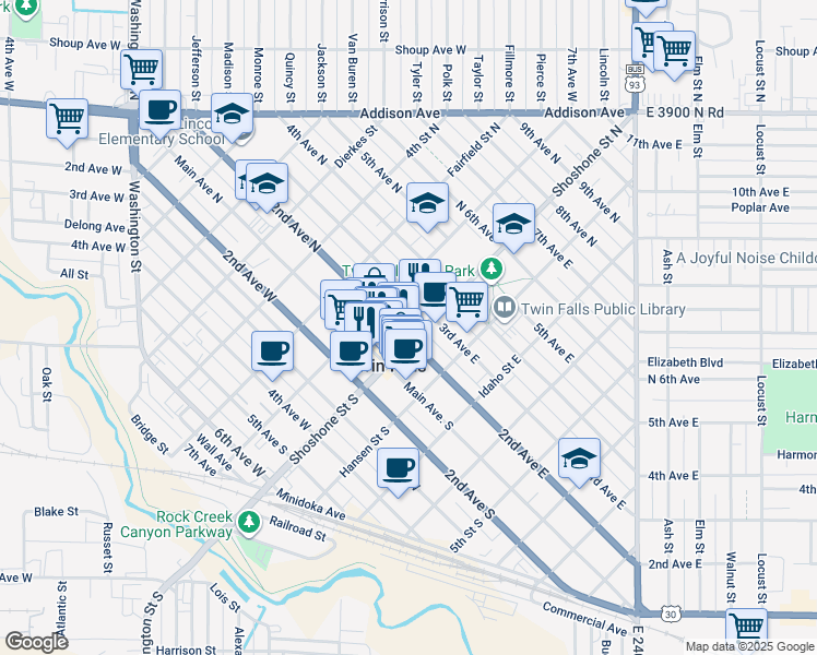 map of restaurants, bars, coffee shops, grocery stores, and more near in Twin Falls