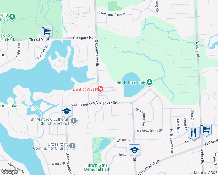 map of restaurants, bars, coffee shops, grocery stores, and more near 1484 Oakshade Street in Walled Lake