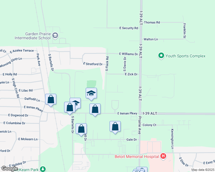 map of restaurants, bars, coffee shops, grocery stores, and more near 1610 Kyle Lane in Beloit