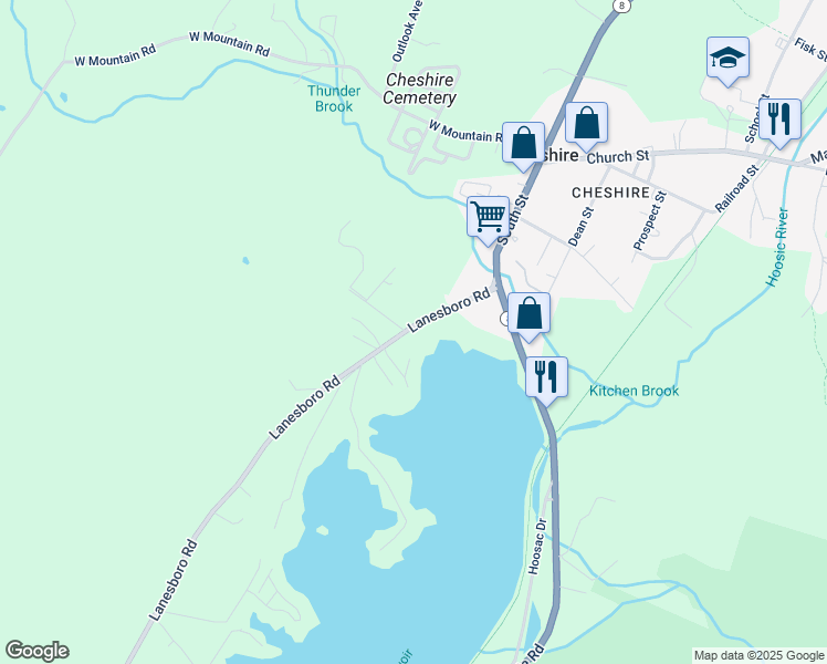 map of restaurants, bars, coffee shops, grocery stores, and more near 101 Lanesboro Road in Cheshire