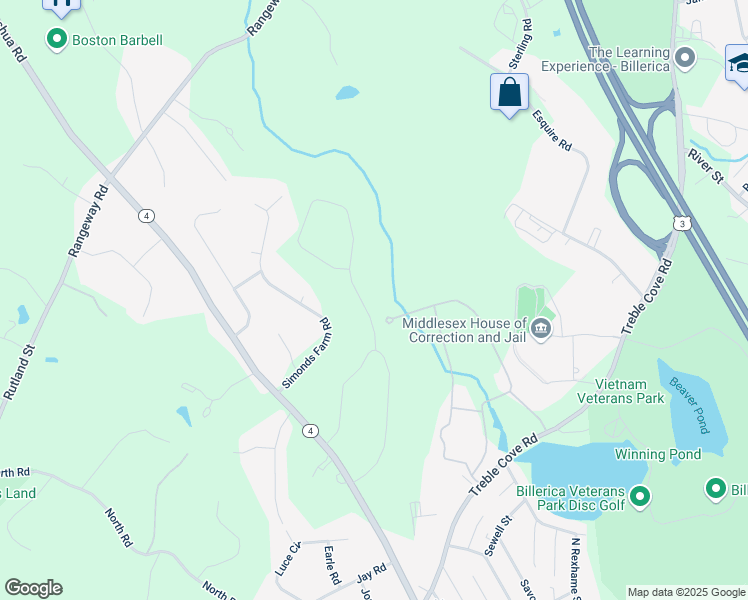 map of restaurants, bars, coffee shops, grocery stores, and more near 22 Fieldstone Lane in Billerica