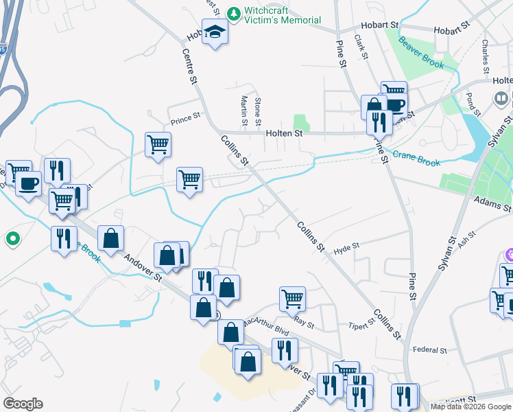 map of restaurants, bars, coffee shops, grocery stores, and more near 150 Village Post Road in Danvers