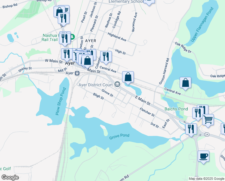 map of restaurants, bars, coffee shops, grocery stores, and more near 36 Bligh Street in Ayer