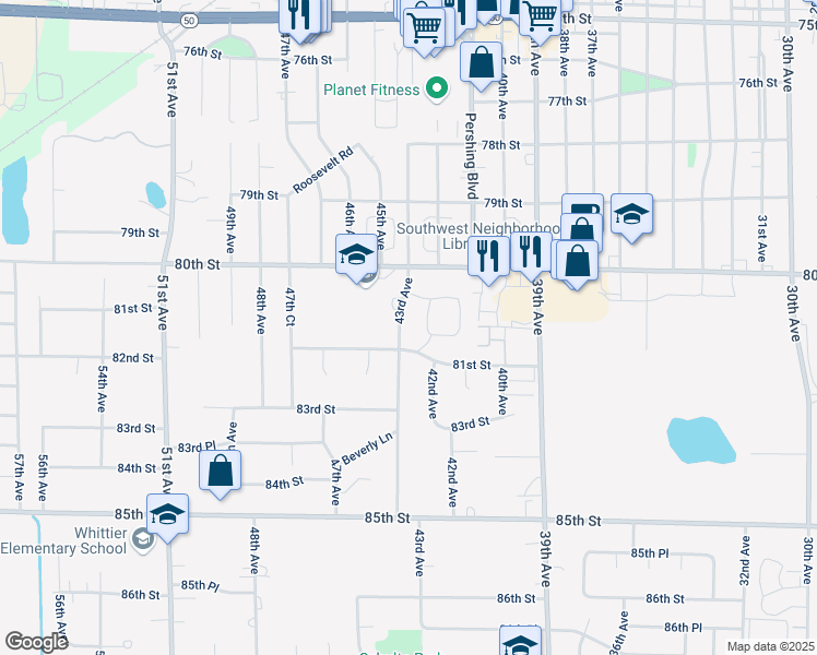 map of restaurants, bars, coffee shops, grocery stores, and more near 4231 80th Place in Kenosha