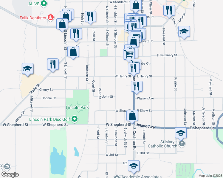 map of restaurants, bars, coffee shops, grocery stores, and more near 418 South Sheldon Street in Charlotte