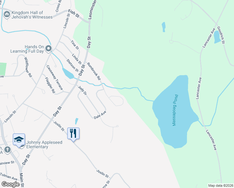 map of restaurants, bars, coffee shops, grocery stores, and more near 8 Braeburn Circle in Leominster