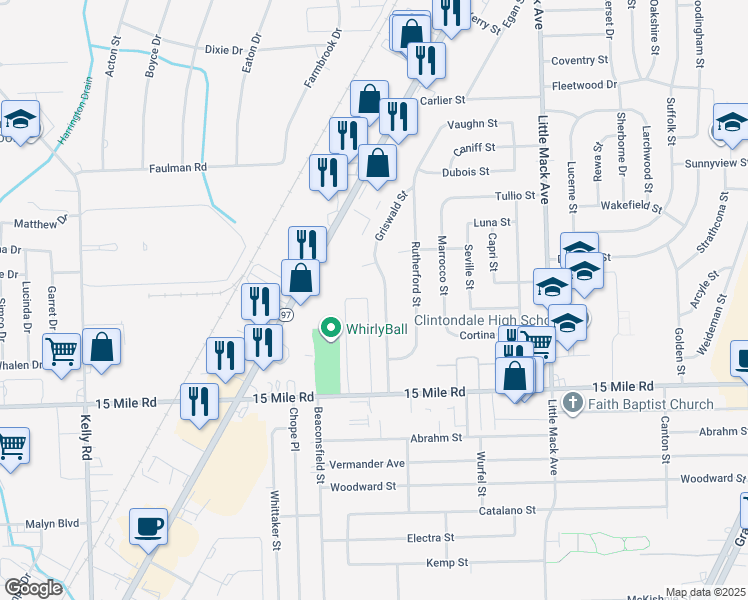 map of restaurants, bars, coffee shops, grocery stores, and more near in Macomb County