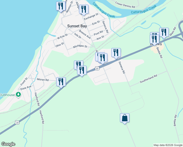 map of restaurants, bars, coffee shops, grocery stores, and more near 984 Main Road in Silver Creek