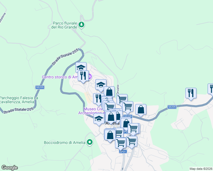 map of restaurants, bars, coffee shops, grocery stores, and more near 22 Via Pereira in Amelia
