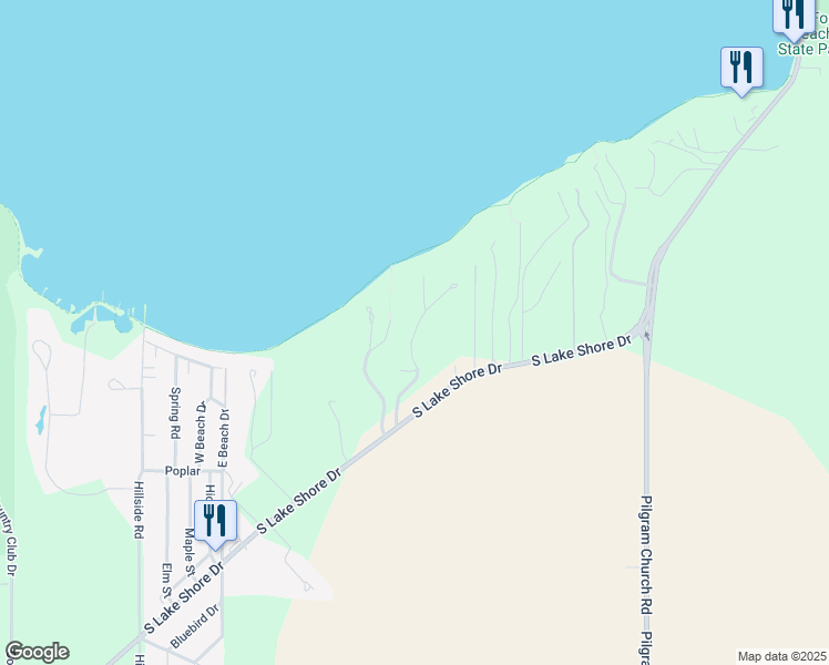 map of restaurants, bars, coffee shops, grocery stores, and more near Loramoor Drive in Lake Geneva
