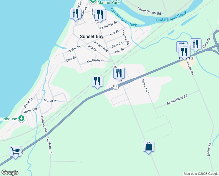 map of restaurants, bars, coffee shops, grocery stores, and more near 984 Main Road in Silver Creek
