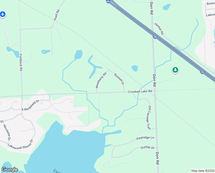 map of restaurants, bars, coffee shops, grocery stores, and more near 5639 Crooked Lake Road in Howell