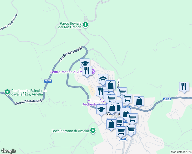 map of restaurants, bars, coffee shops, grocery stores, and more near 14 Via Geraldini in Amelia